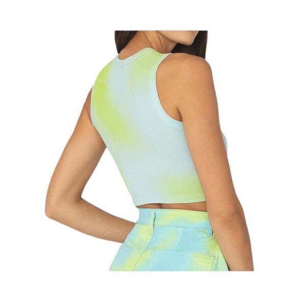 WeWoreWhat Muscle Tee Blue Green Tie Dye Ribbed Knit Cropped Tank Top S - Picture 3 of 6